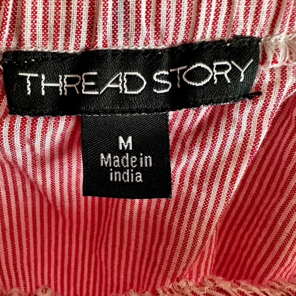Thread Story Red White Stripe Strapless Cotton Jumpsuit Romper‎ Medium Summer - Picture 9 of 17